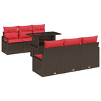 Gartensofa-set mit Speicher 7 pcs Braun und Rot Poly-Rattan