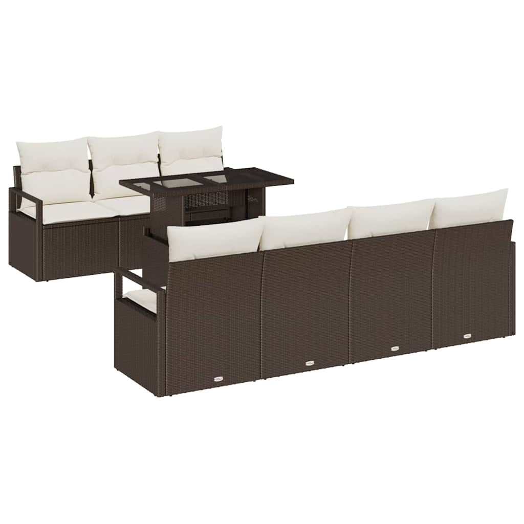 Garten-Sofa-Set mit Kissen 8 pcs Braun und Creme Poly-Rattan