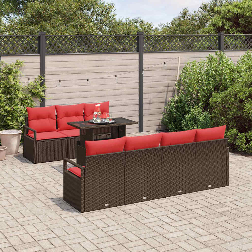Gartensofa-set mit Speicher 8 pcs Braun und Rot Poly-Rattan