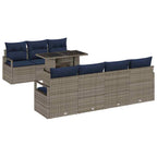 Gartensofa-set mit Kissen 8 pcs Grau und Marineblau Poly-Rattan