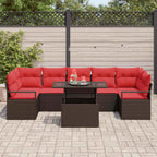 Garten-Sofa-Set mit Kissen 8 pcs Braun und Rot Poly-Rattan
