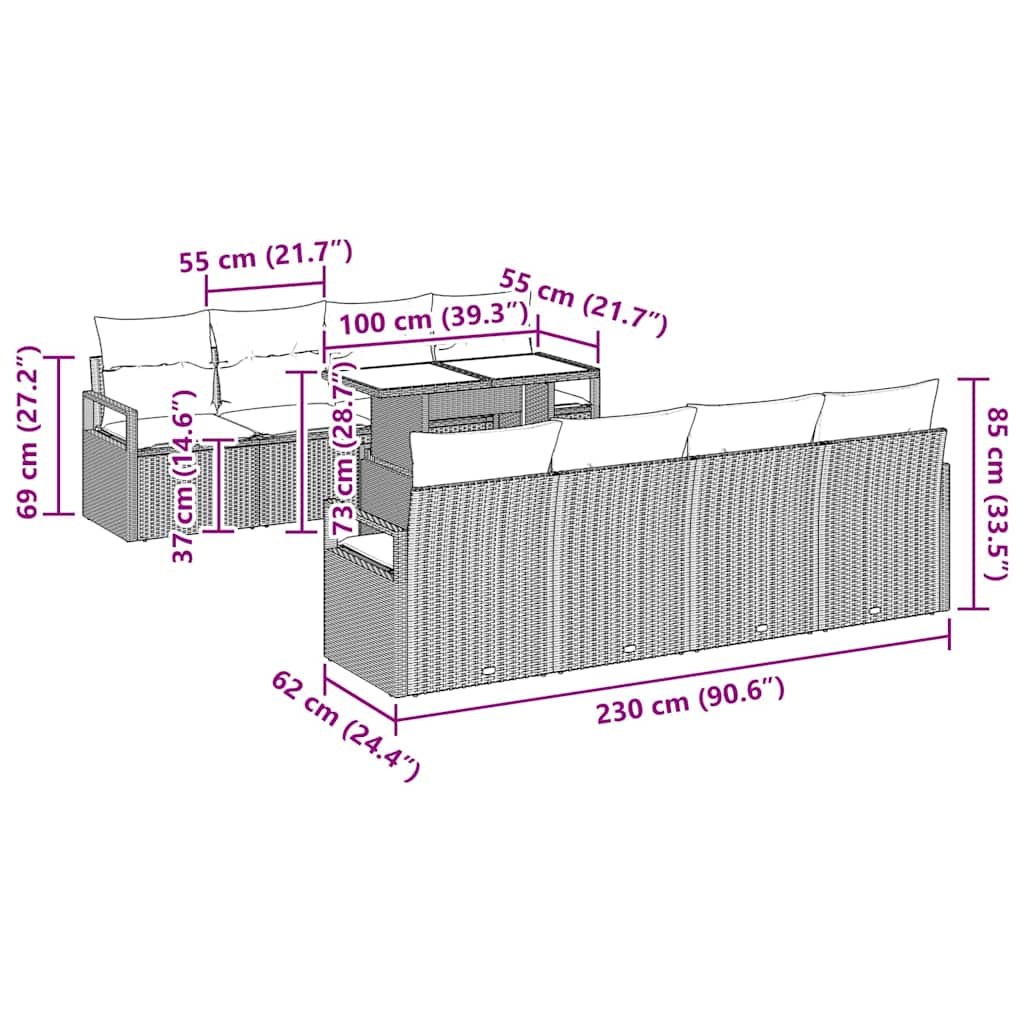 Garten-Sofa-Set mit Kissen 7 pcs Braun und Creme Poly-Rattan