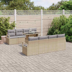 Gartensofa-set mit Kissen 9 pcs Beige und Hellgrau Poly-Rattan