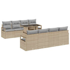 Gartensofa-set mit Kissen 9 pcs Beige und Hellgrau Poly-Rattan