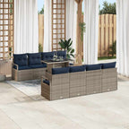 Garten-Sofa-Set 7 pcs Grau und Marineblau Poly-Rattan