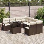 Garten-Sofa-Set mit Kissen 9 pcs Braun und Creme Poly-Rattan