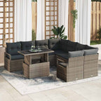 Gartensofa-set mit Speicher mit Kissen 9 pcs Grau Poly-Rattan