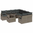 Gartensofa-set mit Speicher mit Kissen 9 pcs Grau Poly-Rattan