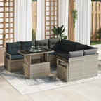 Garten-Sofa-Set mit Kissen 9 pcs Hellgrau Poly-Rattan