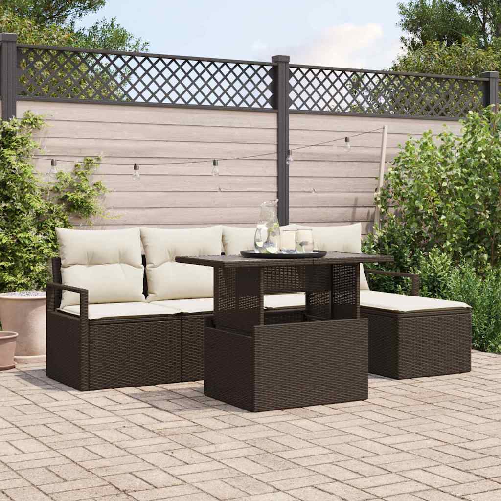 Garten-Sofa-Set mit Kissen 6 pcs Braun und Creme