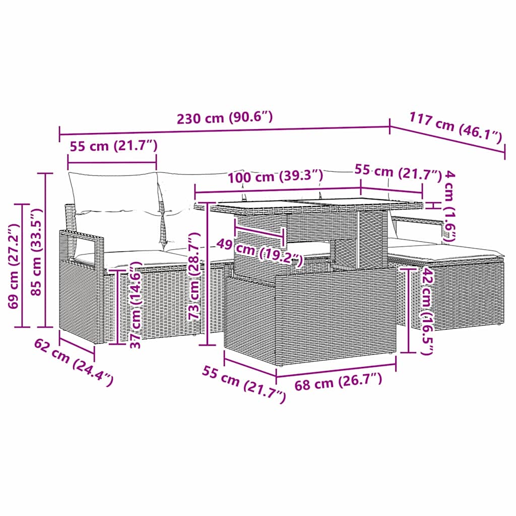 Garten-Sofa-Set mit Kissen 6 pcs Hellgrau