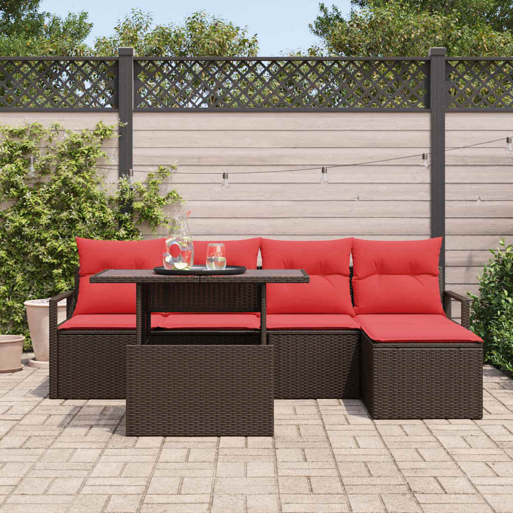 Gartensofa-set mit Speicher 6 pcs Braun und Rot Poly-Rattan