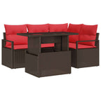 Gartensofa-set mit Speicher 5 pcs Braun und Rot Poly-Rattan