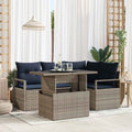 Garten-Sofa-Set 5 pcs Grau und Marineblau Poly-Rattan