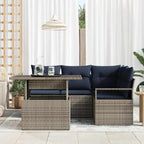 Garten-Sofa-Set 5 pcs Grau und Marineblau Poly-Rattan