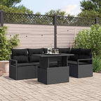 Garten-Sofa-Set mit Kissen 6 pcs Schwarz Poly-Rattan