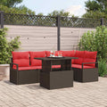 Garten-Sofa-Set mit Kissen 6 pcs Braun und Rot Poly-Rattan