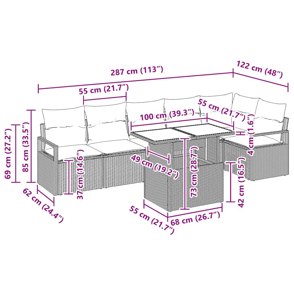 Gartensofa-set mit Speicher 7 pcs Hellgrau Poly-Rattan