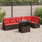 Gartensofa-set mit Speicher 7 pcs Braun und Rot Poly-Rattan