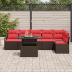 Gartensofa-set mit Speicher 7 pcs Braun und Rot Poly-Rattan