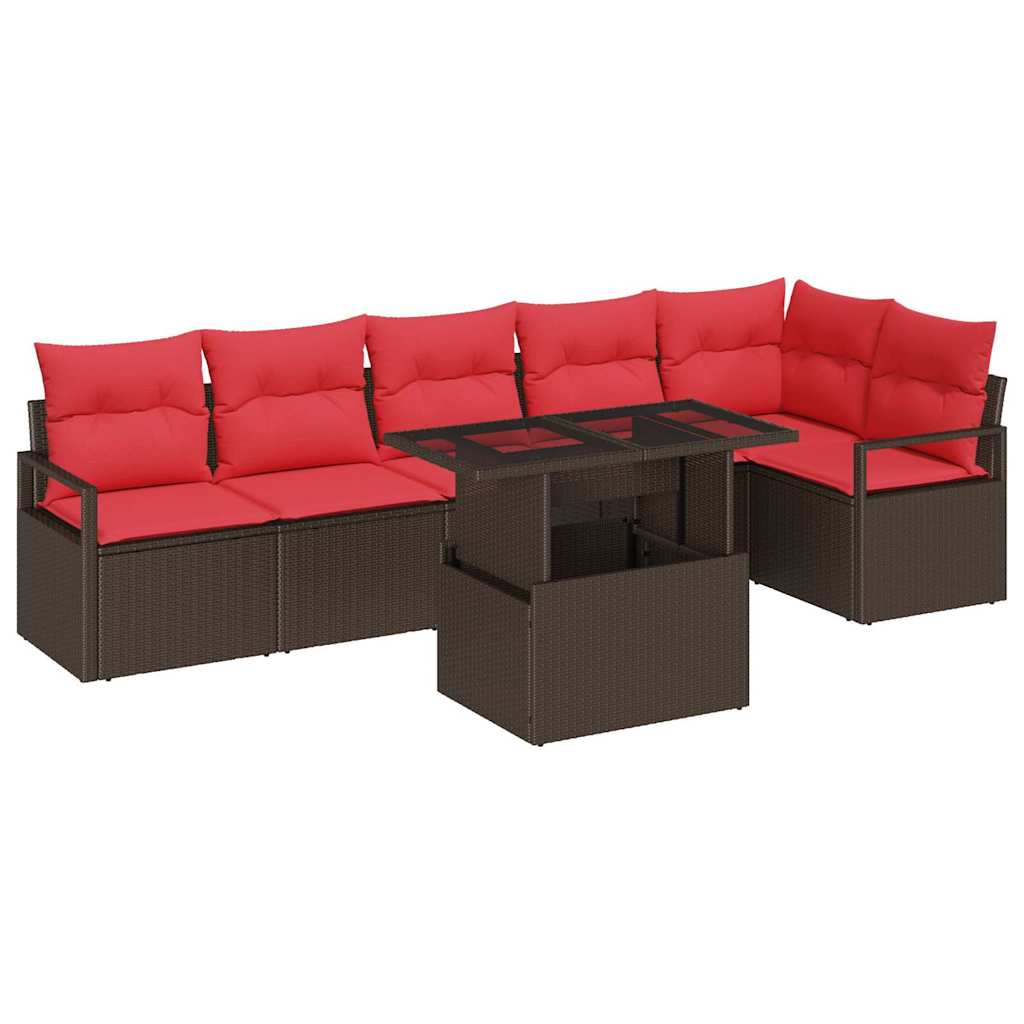 Gartensofa-set mit Speicher 7 pcs Braun und Rot Poly-Rattan