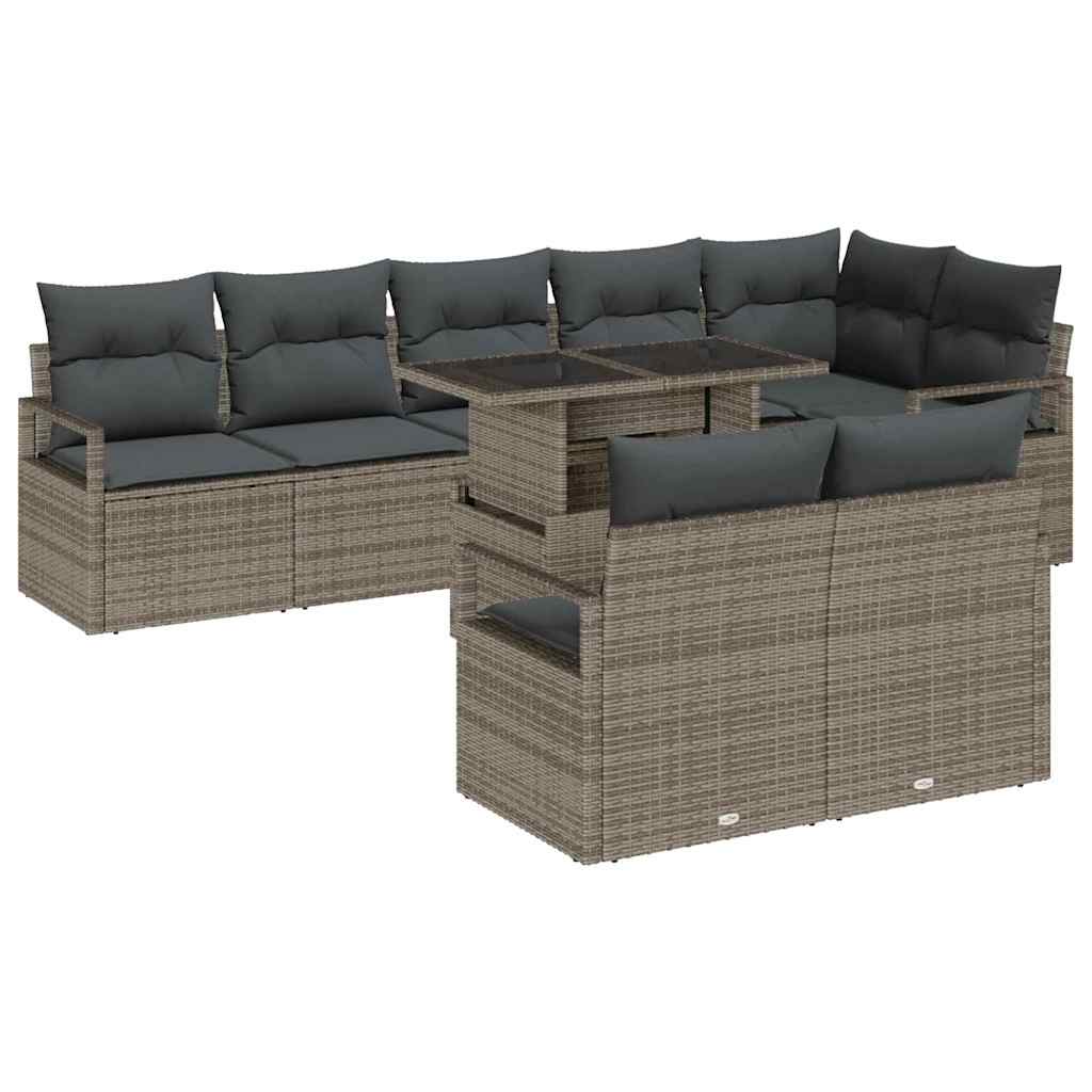 Garten-Sofa-Set mit Kissen 9 pcs Grau Poly-Rattan
