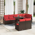 Gartensofa-set mit Speicher 9 pcs Braun und Rot Poly-Rattan