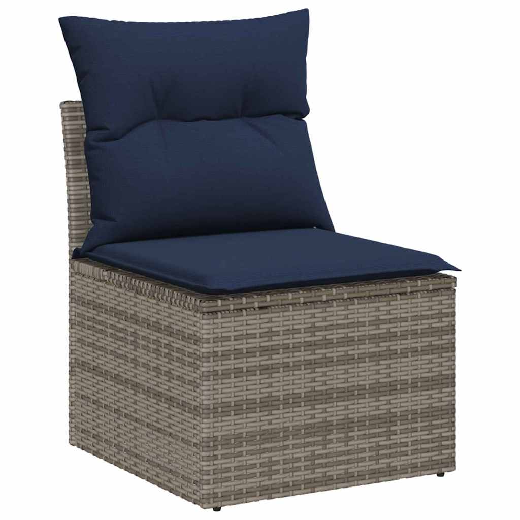 Gartensofa-set 7 pcs Grau und Marineblau Poly Rattan