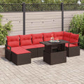 Garten-Sofa-Set mit Kissen 8 pcs Braun und Rot Poly-Rattan