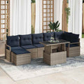 Gartensofa-set 8 pcs Grau und Marineblau Poly-Rattan