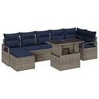 Gartensofa-set 8 pcs Grau und Marineblau Poly-Rattan