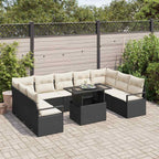Garten-Sofa-Set mit Kissen 10 pcs Schwarz und Creme Poly-Rattan