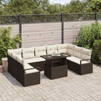 Garten-Sofa-Set mit Kissen 10 pcs Braun und Creme Poly-Rattan
