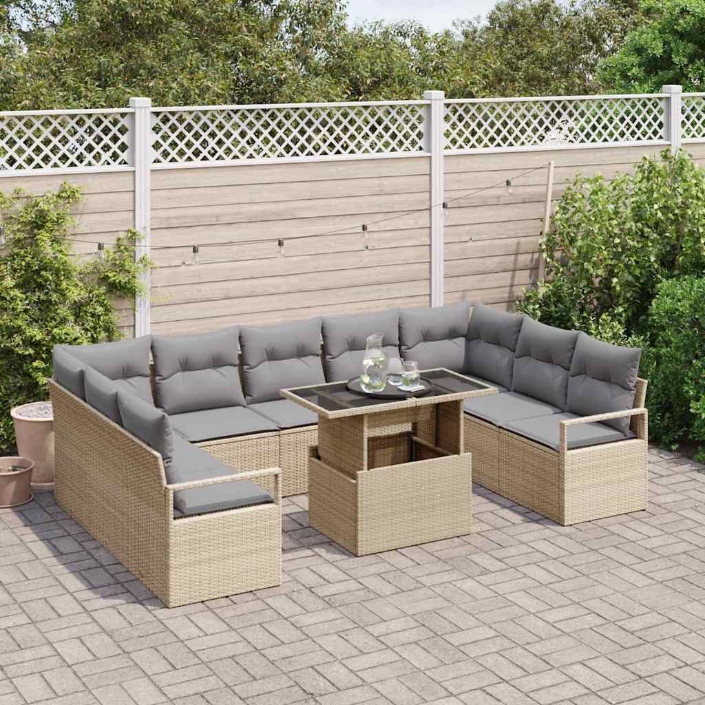 Garten-Sofa-Set 10 pcs Beige und Hellgrau Poly-Rattan