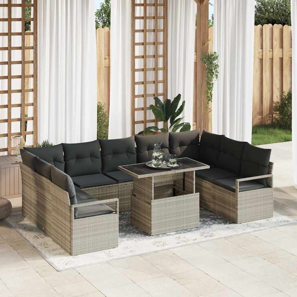 Garten-Sofa-Set mit Kissen 10 pcs Hellgrau Poly-Rattan
