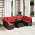 Gartensofa-set mit Speicher 10 pcs Braun und Rot Poly Rattan