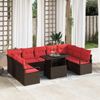 Gartensofa-set mit Speicher 10 pcs Braun und Rot Poly Rattan