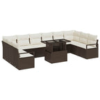 Garten-Sofa-Set mit Kissen 11 pcs Braun und Creme Poly-Rattan