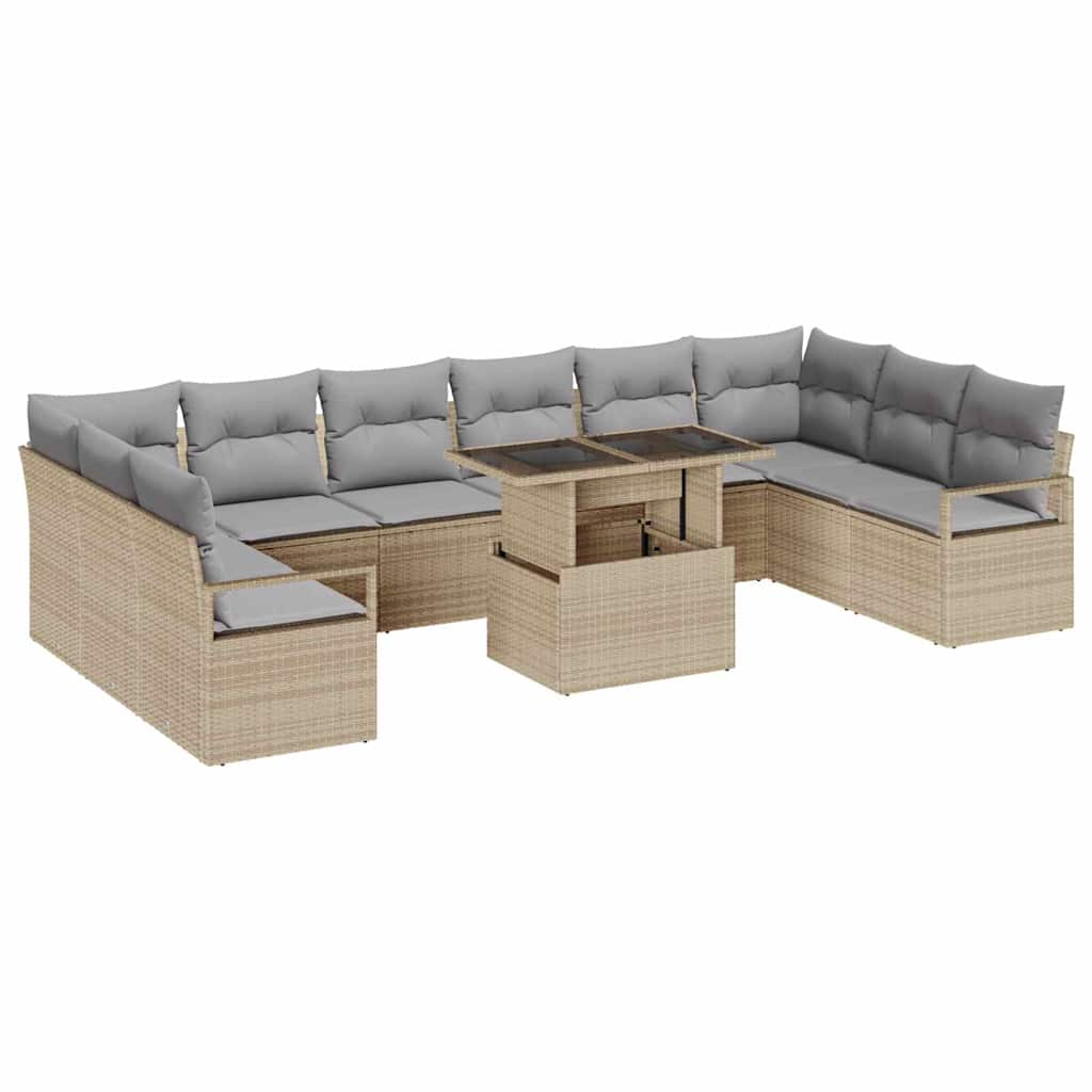 Garten-Sofa-Set 11 pcs Beige und Hellgrau Poly-Rattan