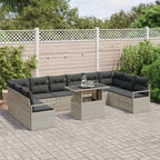 Garten-Sofa-Set mit Kissen 11 pcs Hellgrau Poly-Rattan