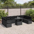 Garten-Sofa-Set mit Kissen 11 pcs Schwarz Poly-Rattan