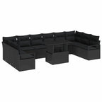 Garten-Sofa-Set mit Kissen 11 pcs Schwarz Poly-Rattan