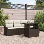 Garten-Sofa-Set mit Kissen 5 pcs Braun und Creme Poly-Rattan