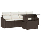 Garten-Sofa-Set mit Kissen 5 pcs Braun und Creme Poly-Rattan