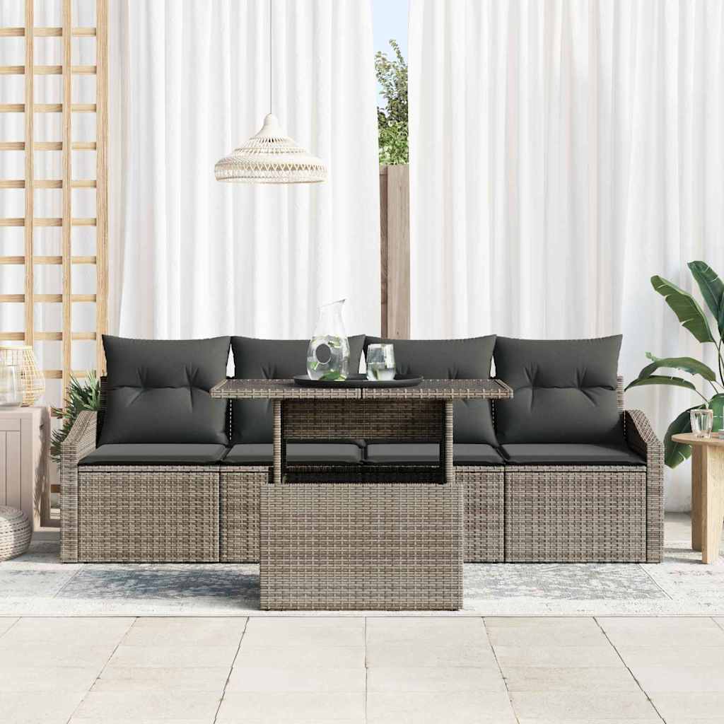 Garten-Sofa-Set mit Kissen 5 pcs Grau Poly-Rattan