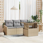 Garten-Sofa-Set mit Kissen 5 pcs Beige und Hellgrau Poly-Rattan