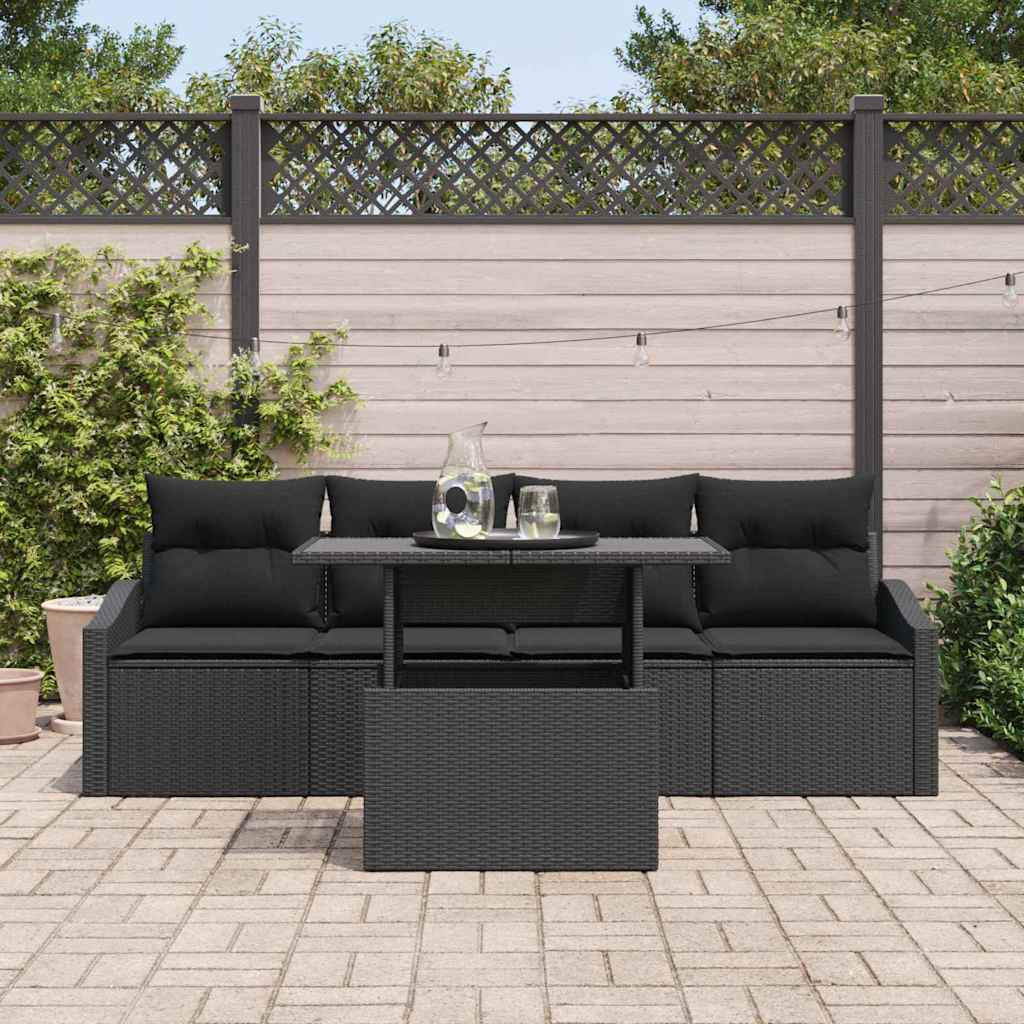 Garten-Sofa-Set mit Kissen 5 pcs Schwarz Poly-Rattan