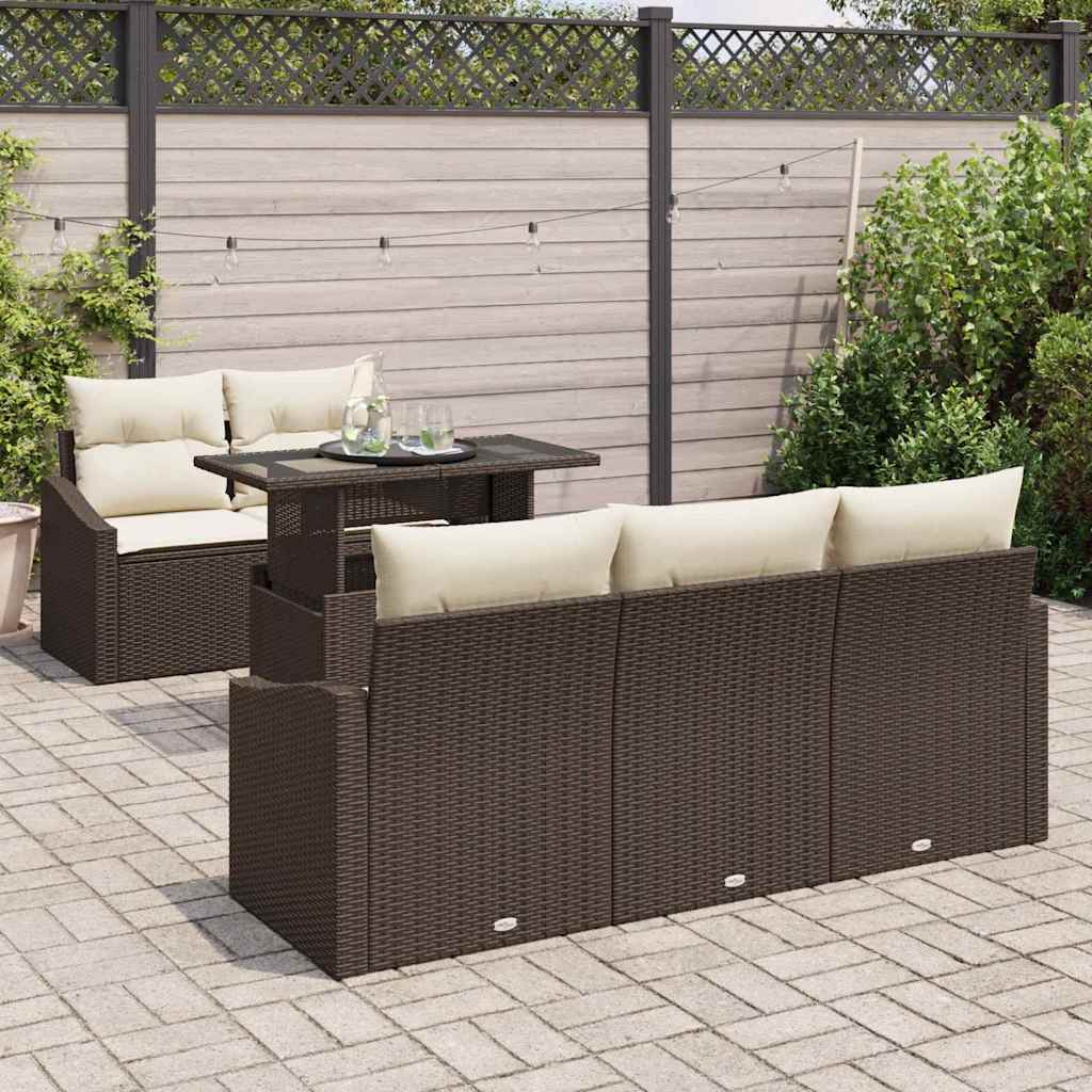 Garten-Sofa-Set mit Kissen 6 pcs Braun und Creme Poly-Rattan