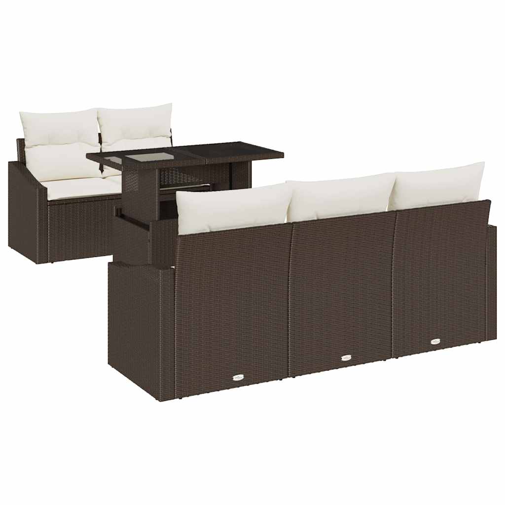 Garten-Sofa-Set mit Kissen 6 pcs Braun und Creme Poly-Rattan