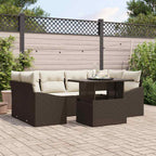 Garten-Sofa-Set mit Kissen 7 pcs Braun und Creme Poly-Rattan